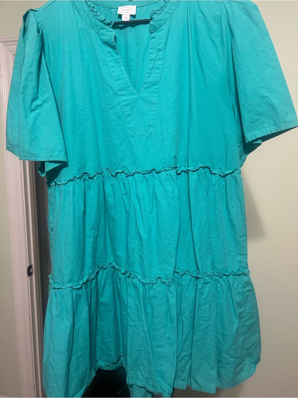 Mud Pie Teal Tiered V-Neck Tunic Dress